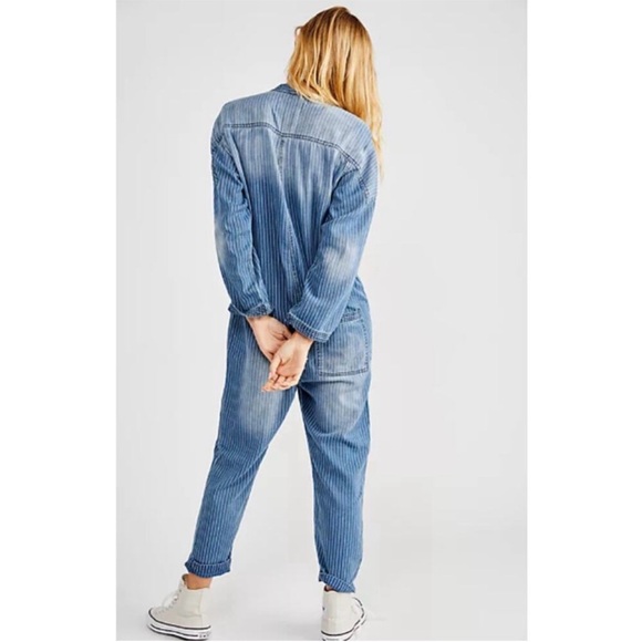 Free People Sandrine Rose Kimono Jumpsuit Washed Stripe Womens - Picture 2 of 11